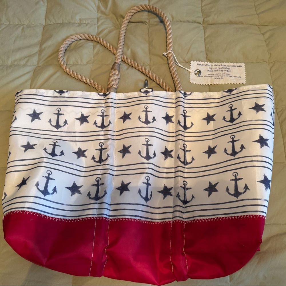 Seabags of Maine Nautical Anchor Tote Large Bag - Red and White